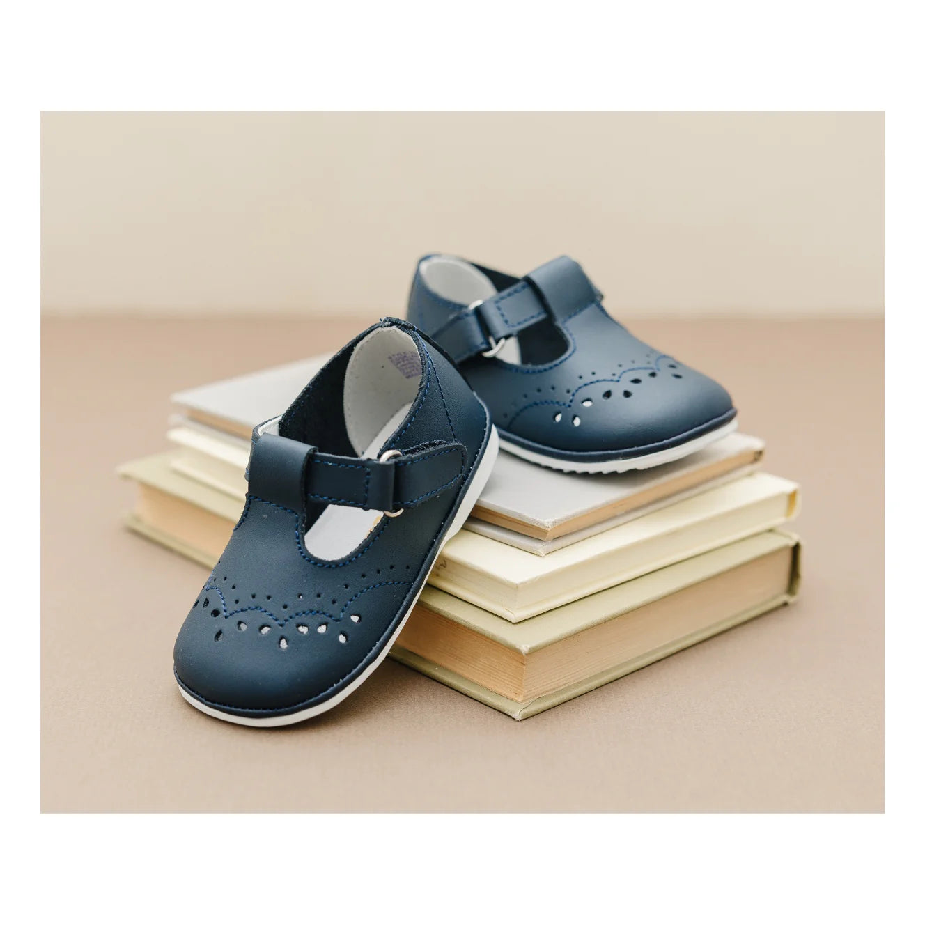 Birdie Navy Leather T-Strap