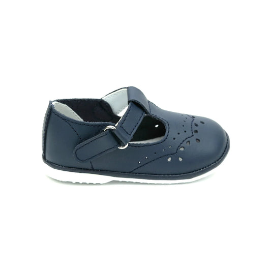 Birdie Navy Leather T-Strap