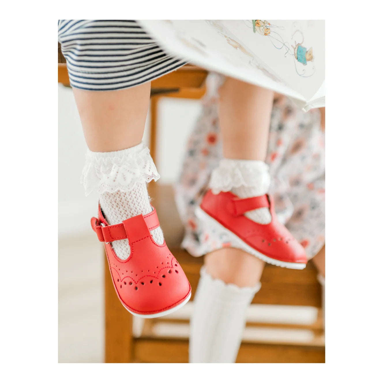 Birdie Red Leather T-Strap