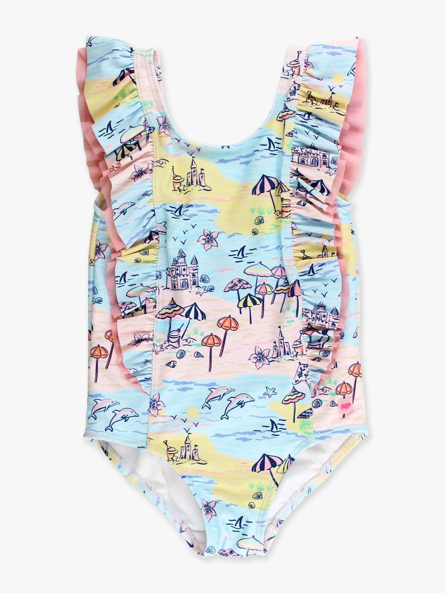 Beach Day Waterfall One Piece Swimwuit
