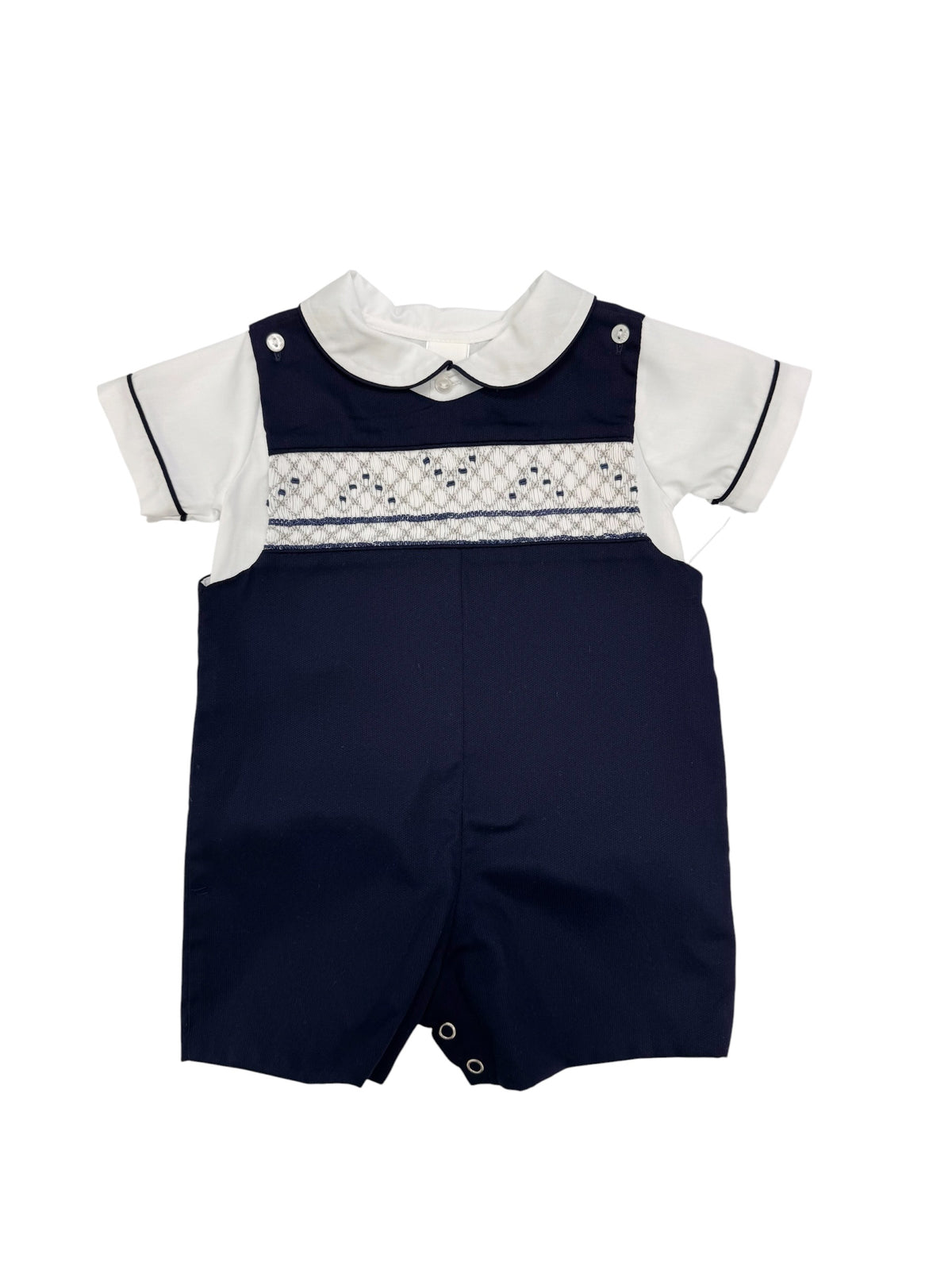 Navy Pique Grey Smocked Overall