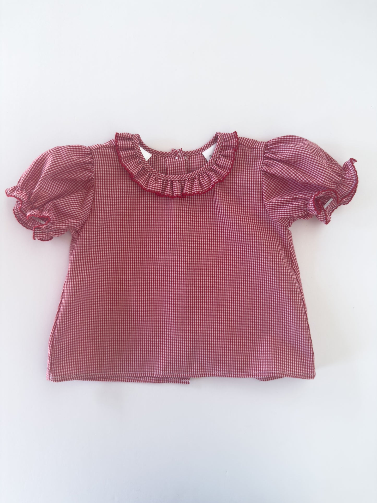 Red Gingham Ruffle Button Blouse