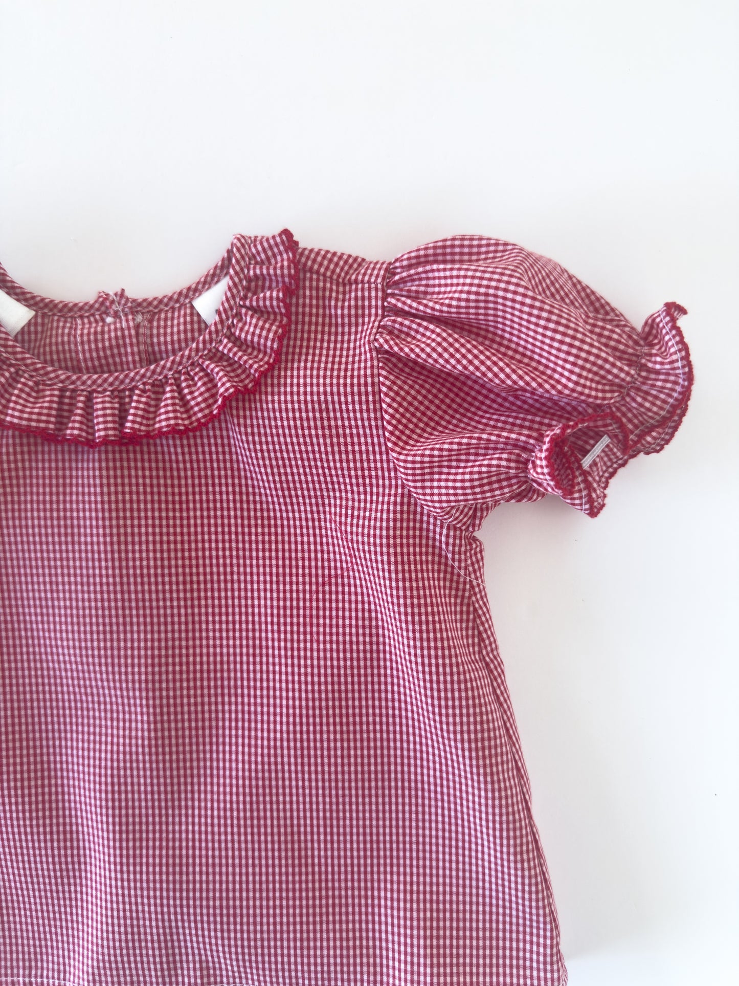 Red Gingham Ruffle Button Blouse