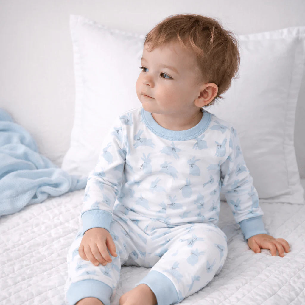 Light Blue Leaping Bunnies Long Pajamas