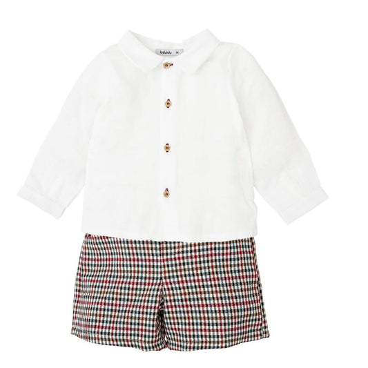 41660 Burgundy Plaid Shorts Set
