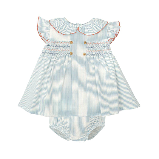 Claridad Blue Stripe Smocked Set 92420