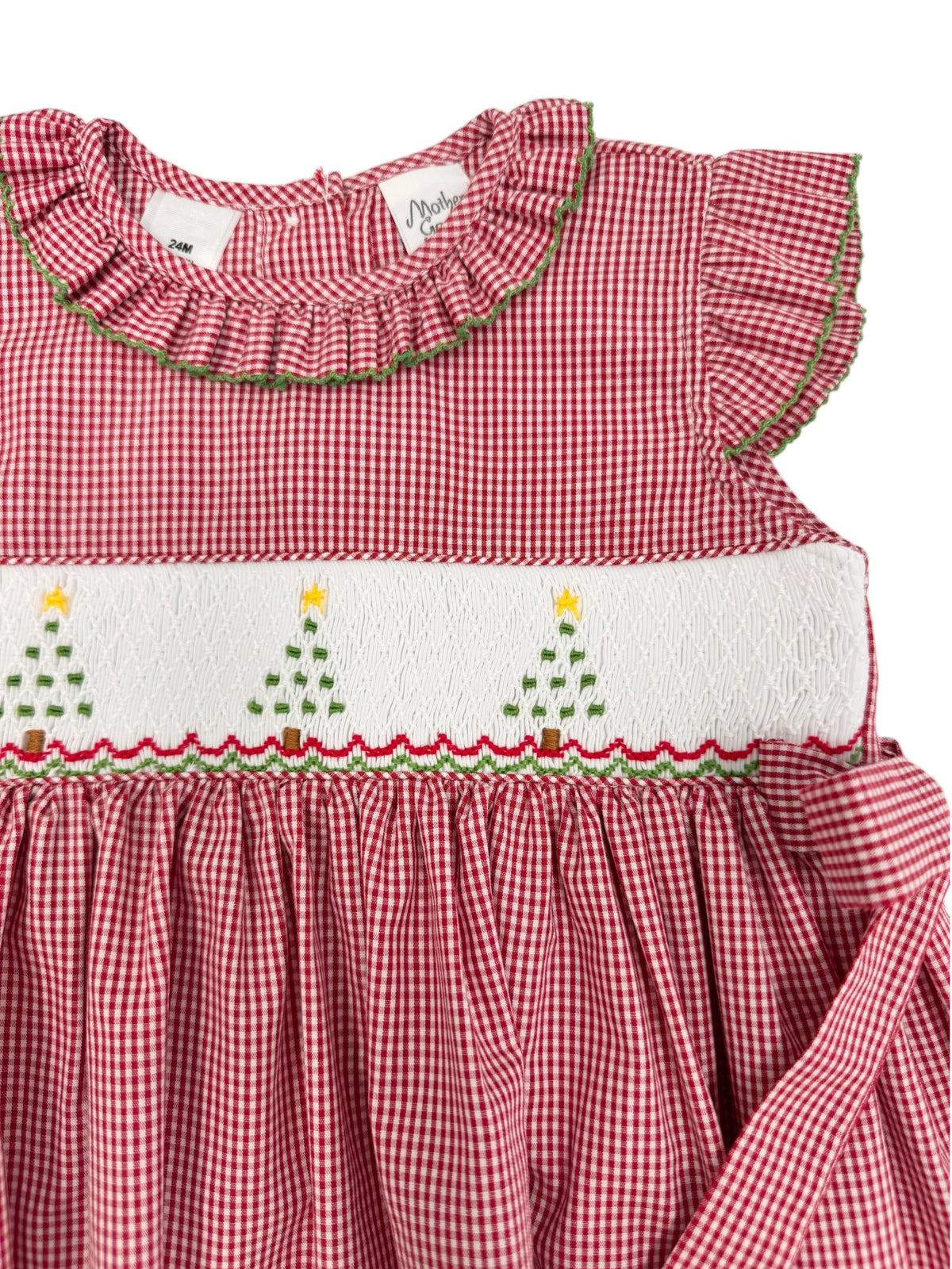 Red Gingham Smocked Christmas Tree Dress