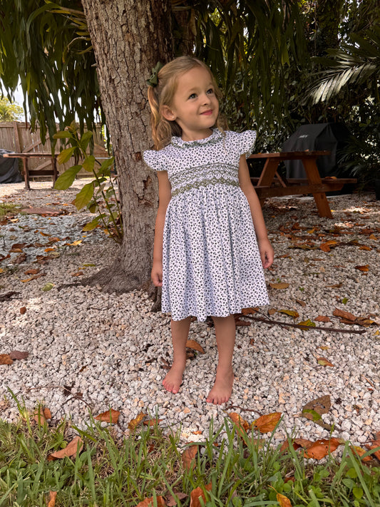 Navy Posies Smocked Dress