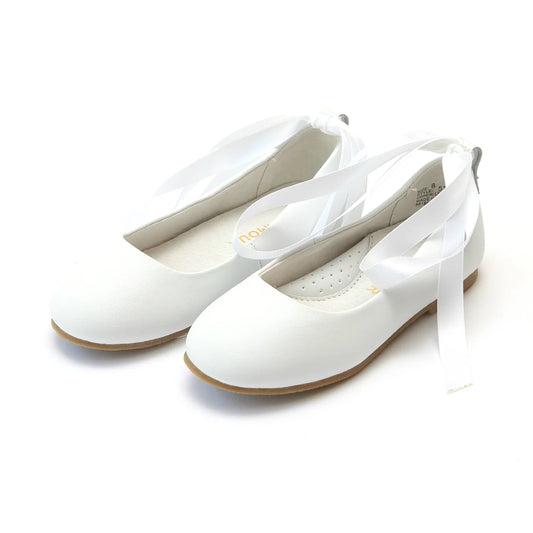 White Laced Leather Ballerina Flat