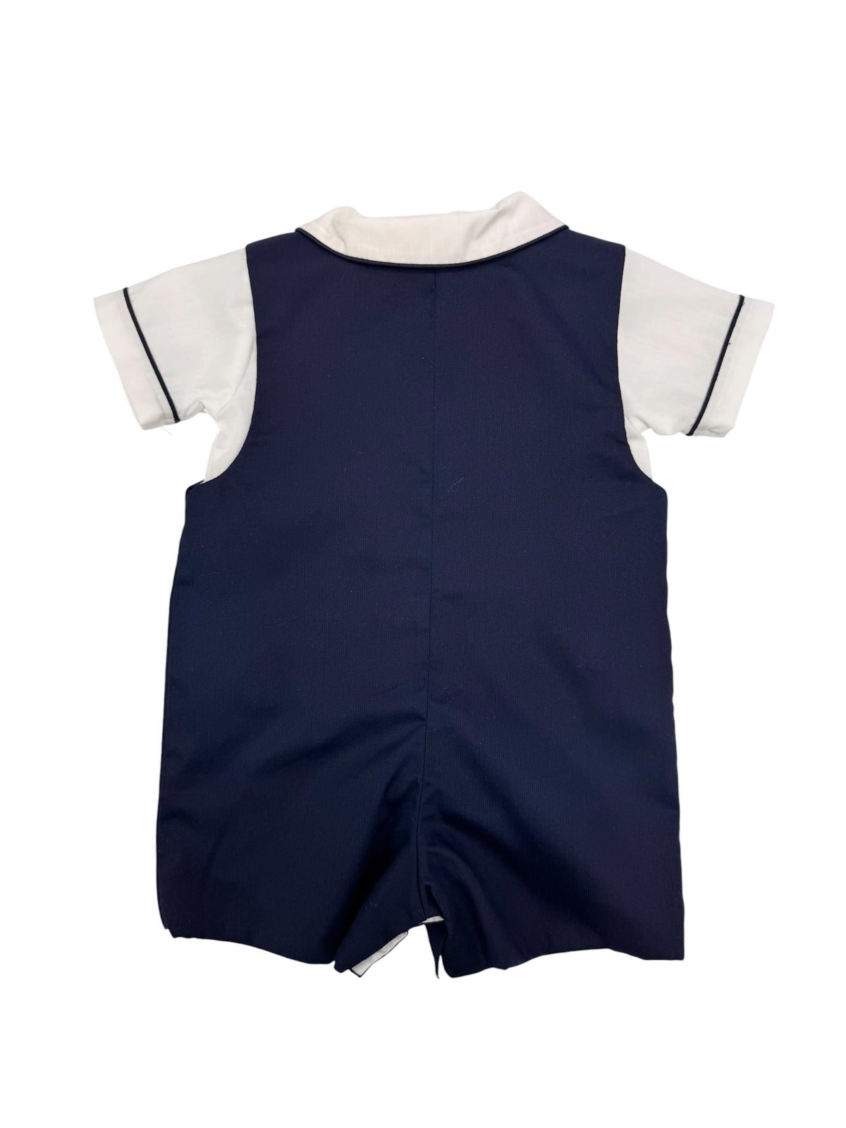 Navy Pique Grey Smocked Overall