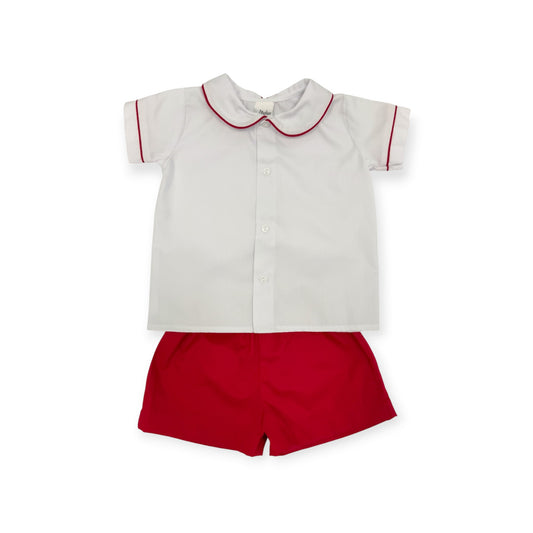 Red Pique Little Boy Short Set