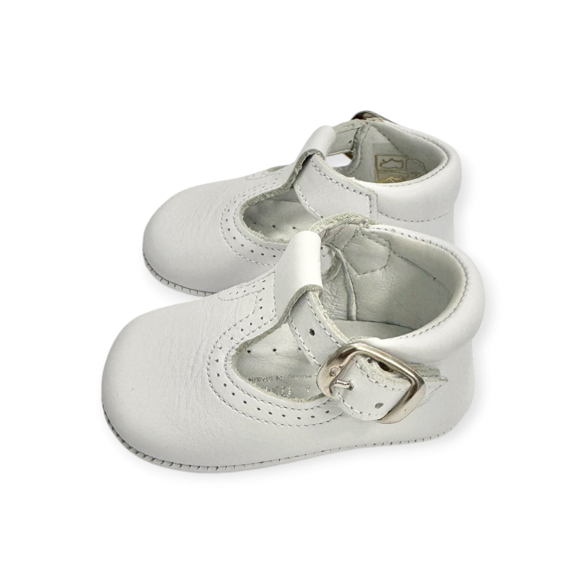 White Leather T-Strap Buckle Strap