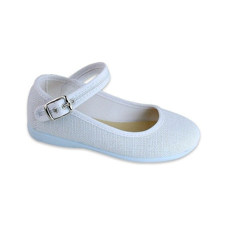 White Linen Buckle Mary Jane 1189-09