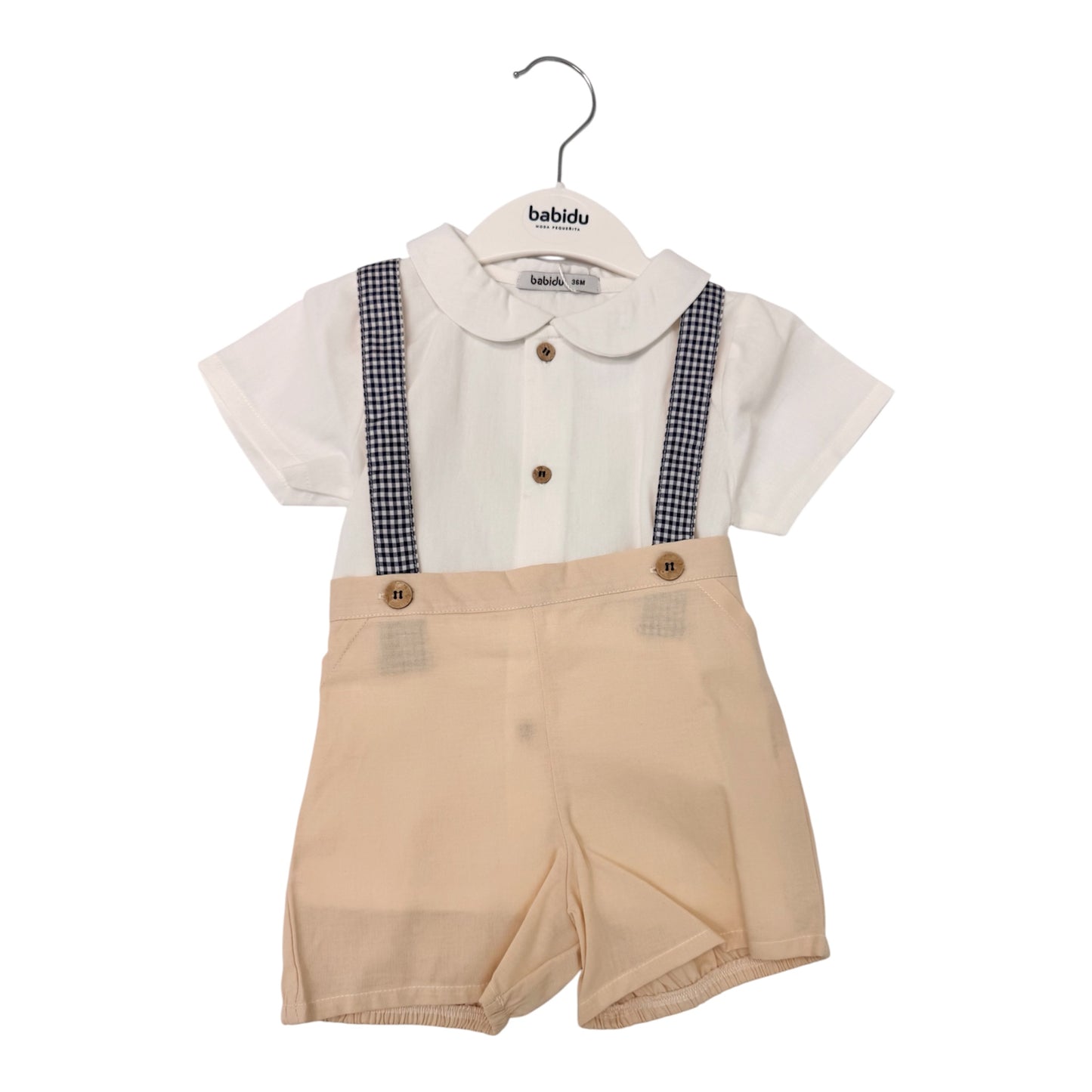 40402 Beige Navy Dungaree Set 36M