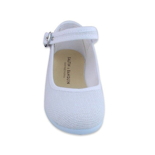 White Linen Buckle Mary Jane 1189-09