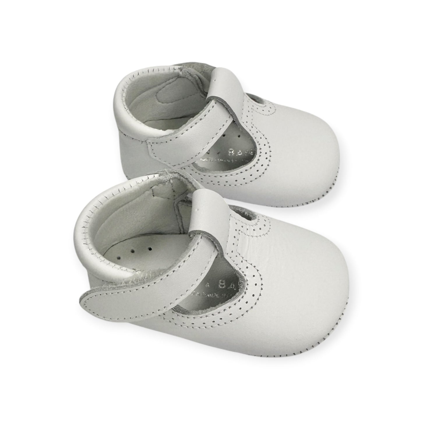 White Leather T-Strap Velcro Strap