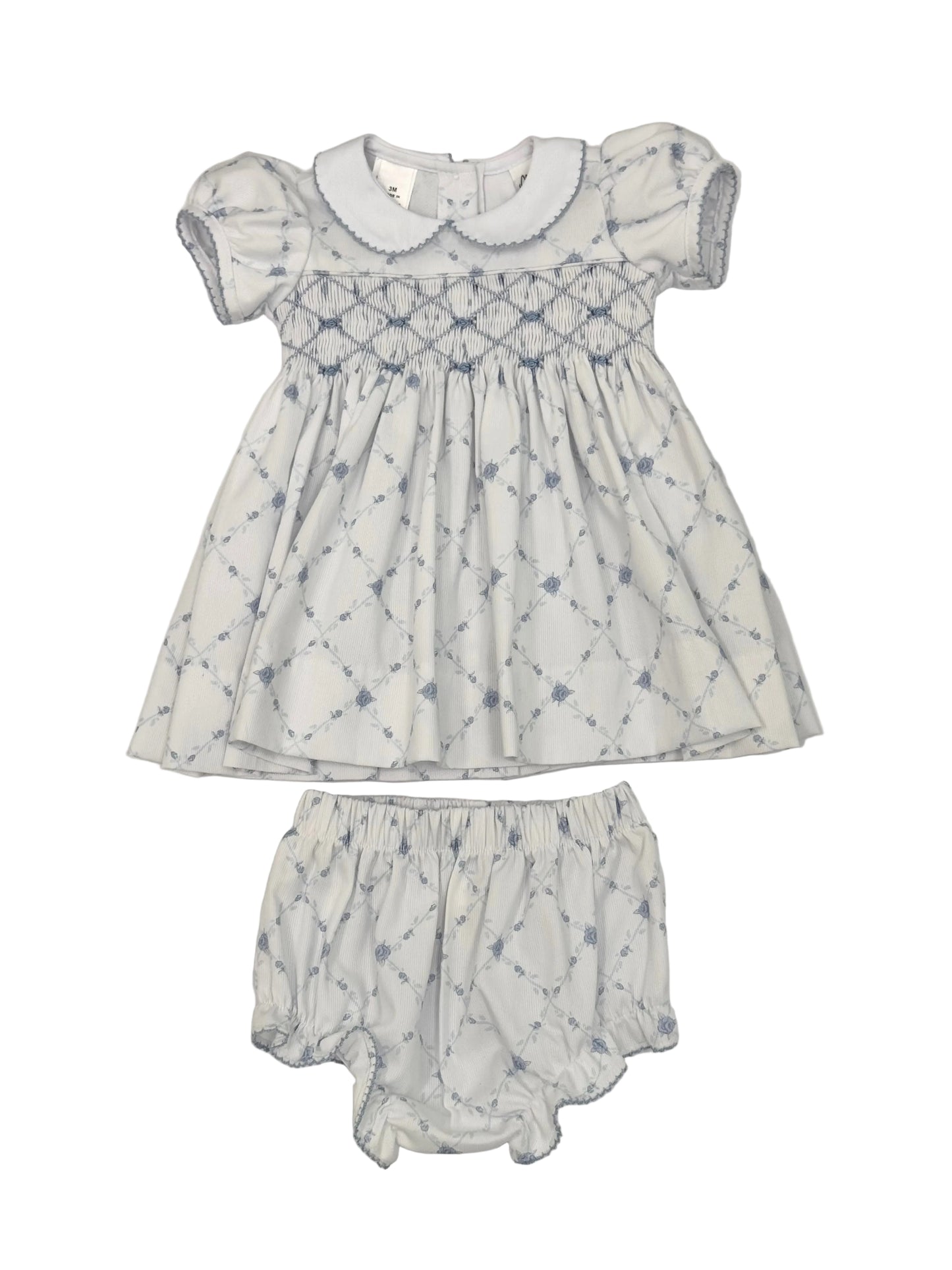 French Blue Lattice Smocked Dress & Bloomers