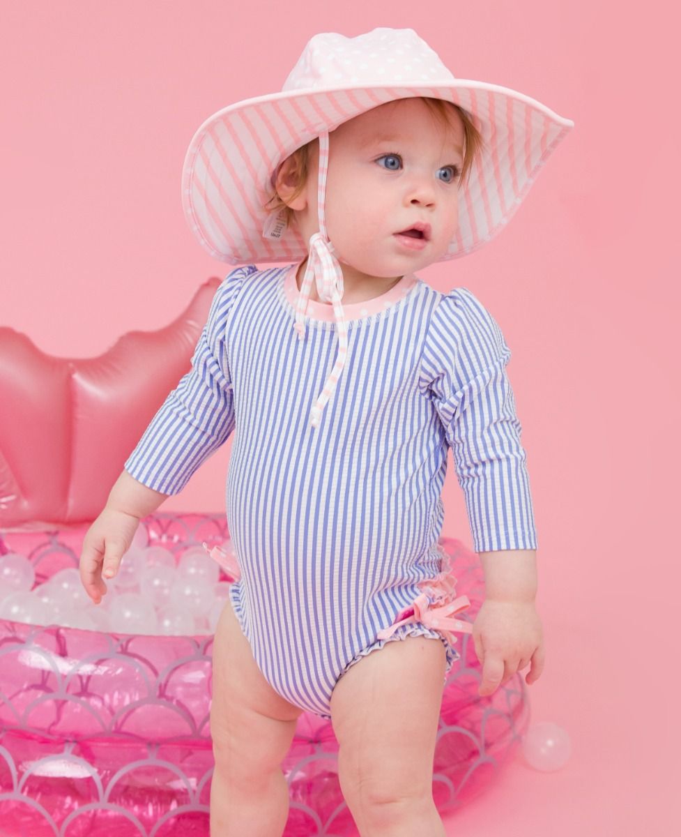 Periwinkle Blue Seersucker Long Sleeve Rashgard One Piece