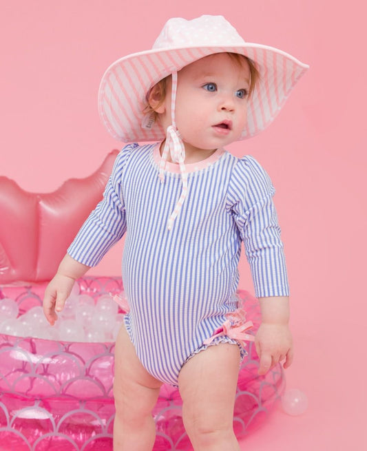 Periwinkle Blue Seersucker Long Sleeve Rashgard One Piece