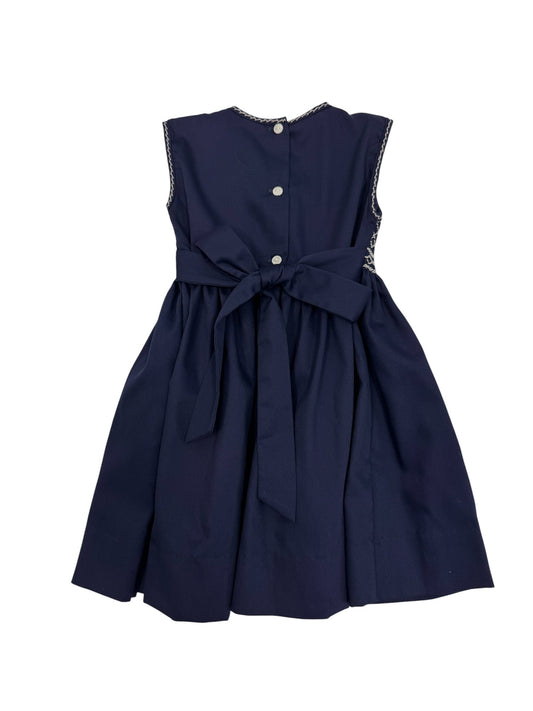 Navy Pique Grey Smocked Dress