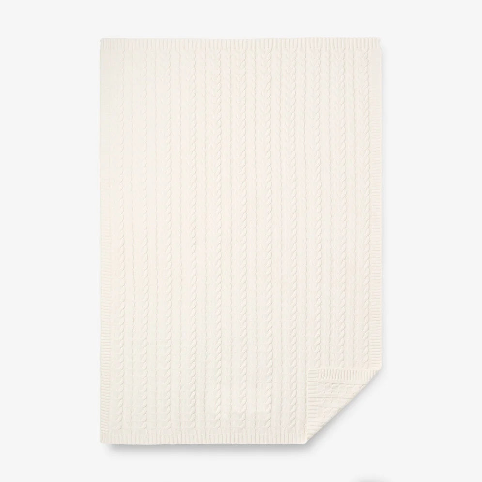 Whisper White Horseshoe Cable Knit Baby Blanket