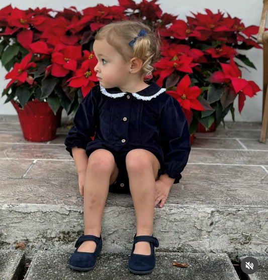30661 Navy Velvet Romper