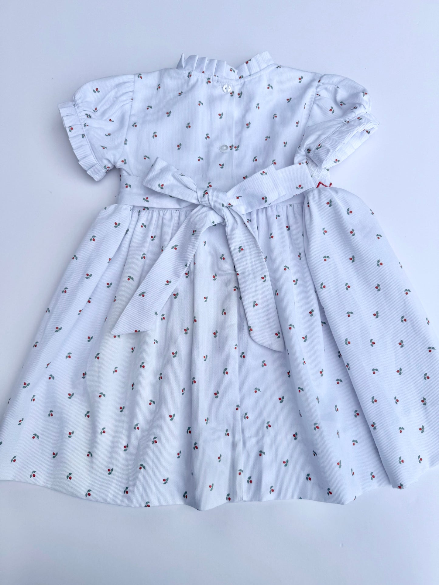 F14-25-1 White and Red Flower Smocked Dress