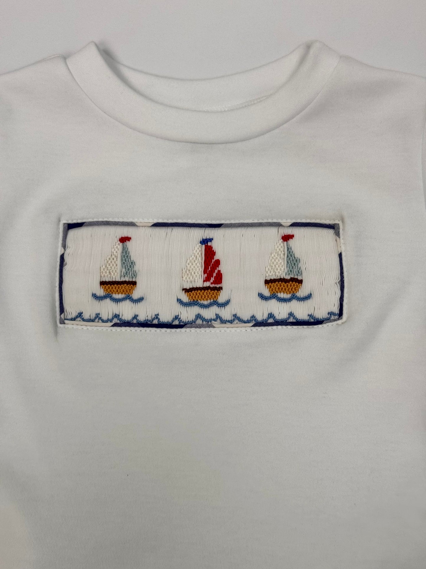 Blue Check Sailboats Shorts Set