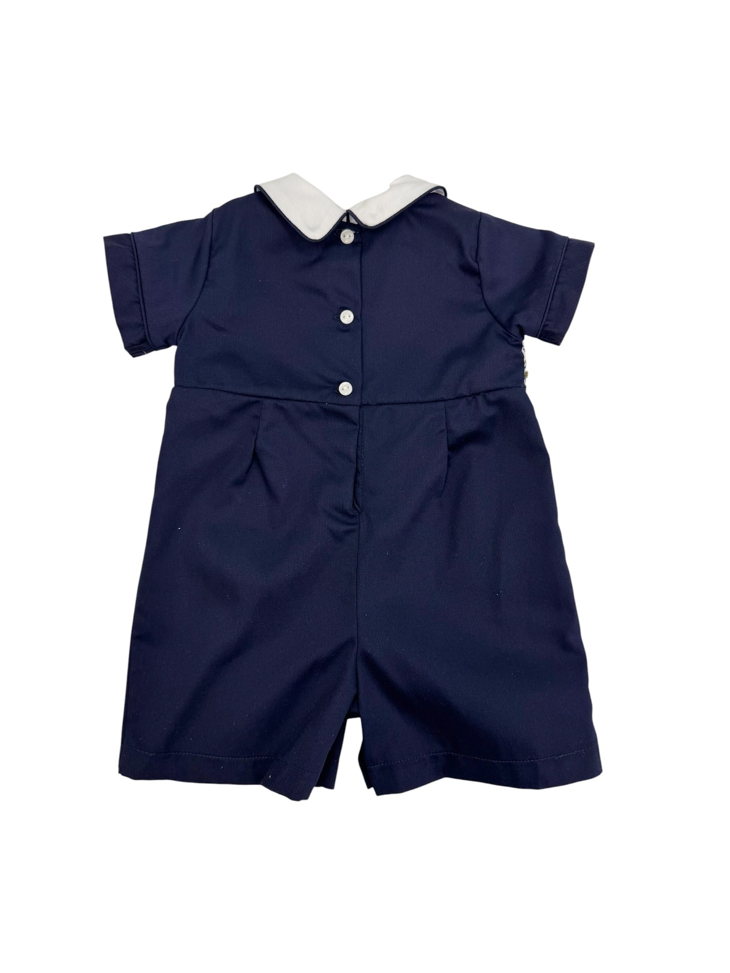 Navy Pique Smocked Romper