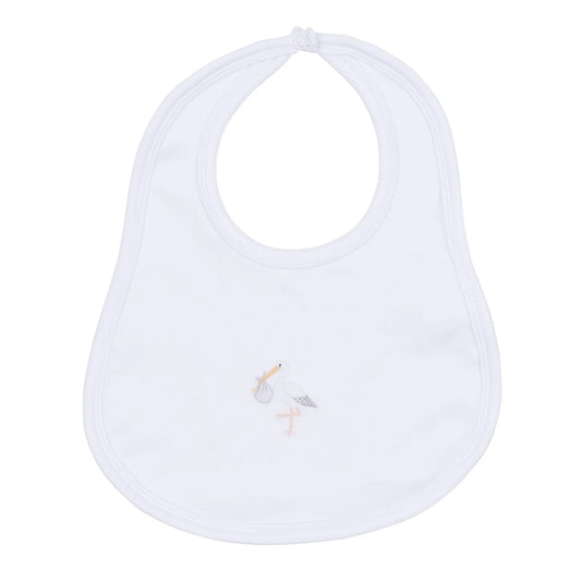 White Vintage Stork Bib