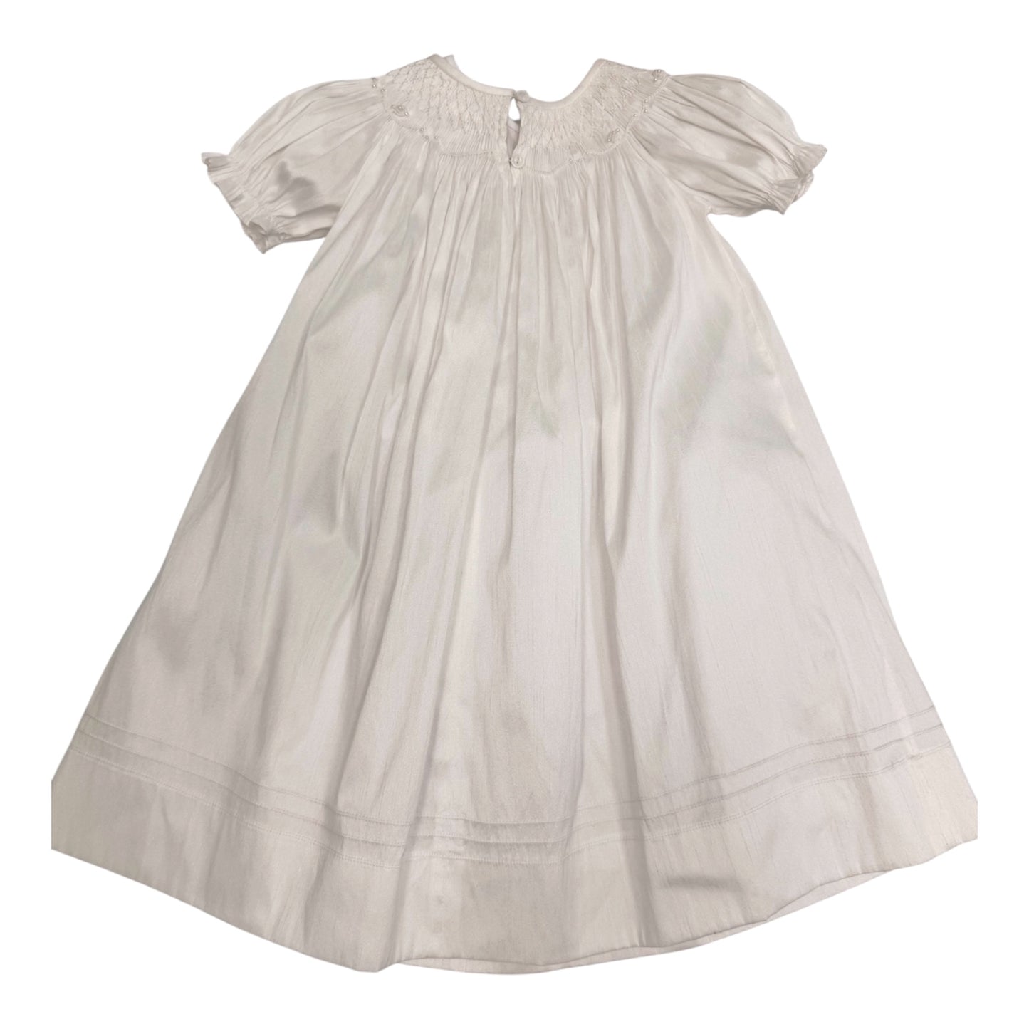 26751 White Poly Silk Smocked Dress Size 2T