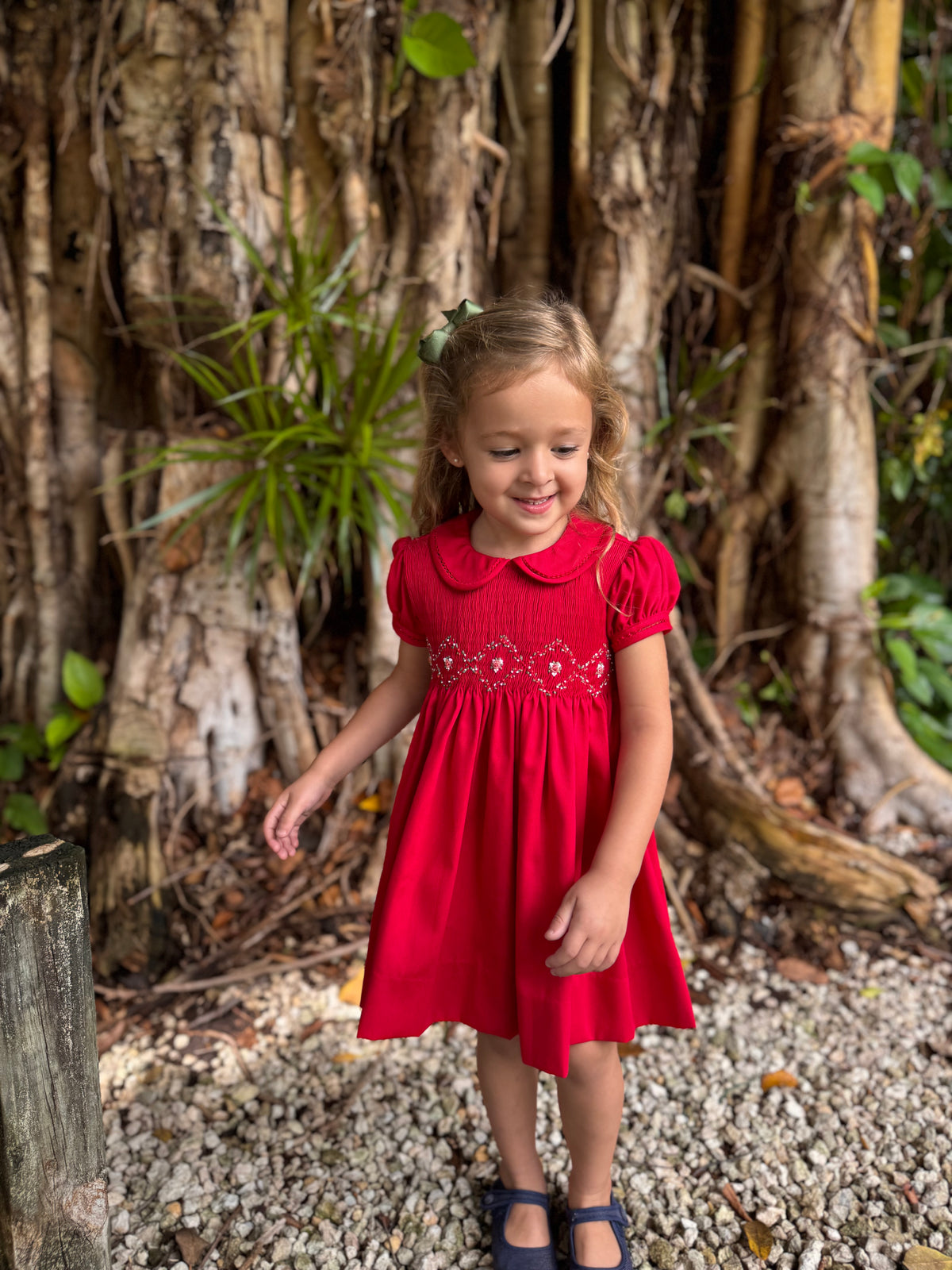 Red Pique Millefleurs Smocked Dress