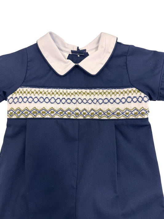 Navy Pique Smocked Romper