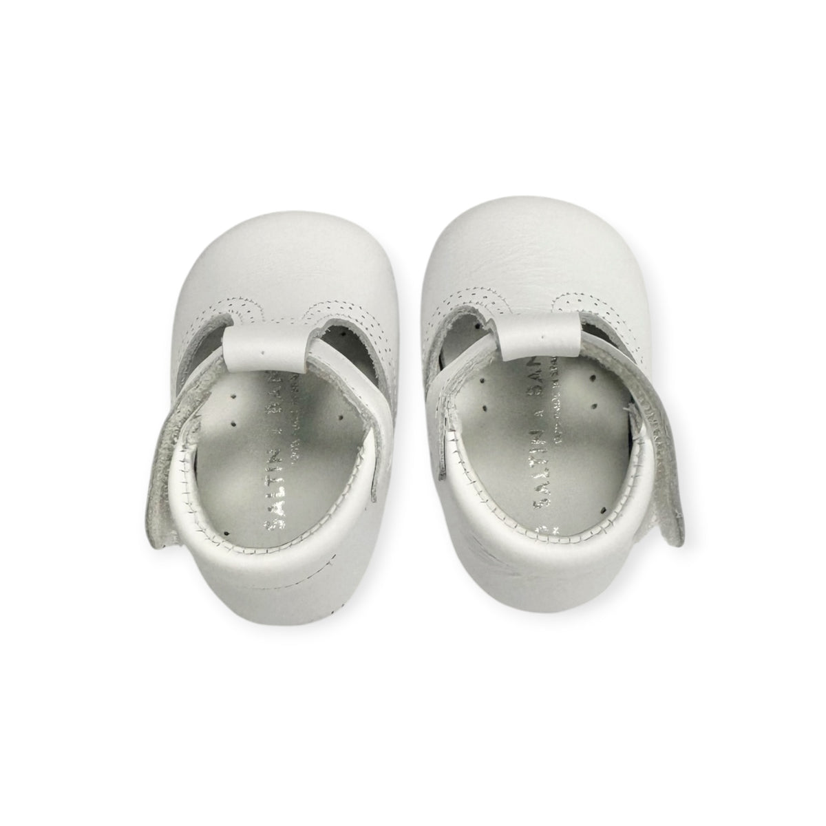 White Leather T-Strap Velcro Strap