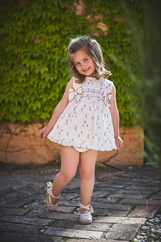 Claridad Sailboat Smocked Bloomer Set 93420