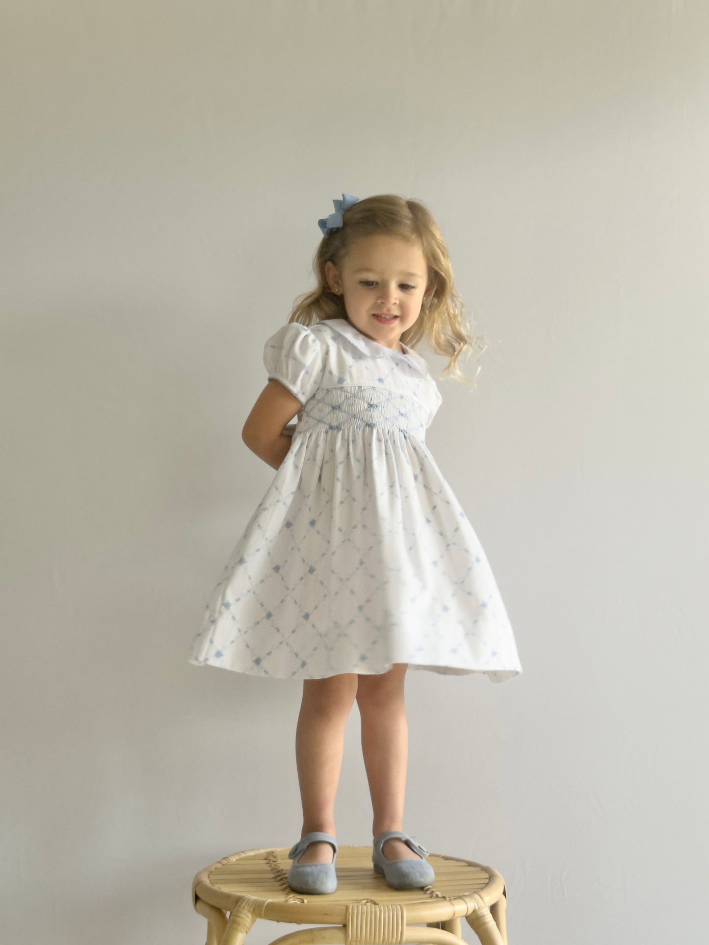 French Blue Lattice Smocked Dress