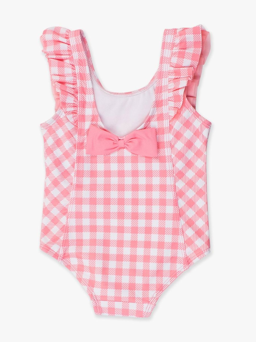 Bubblegum Pink Gingham Waterfall One Piece Swimwuit
