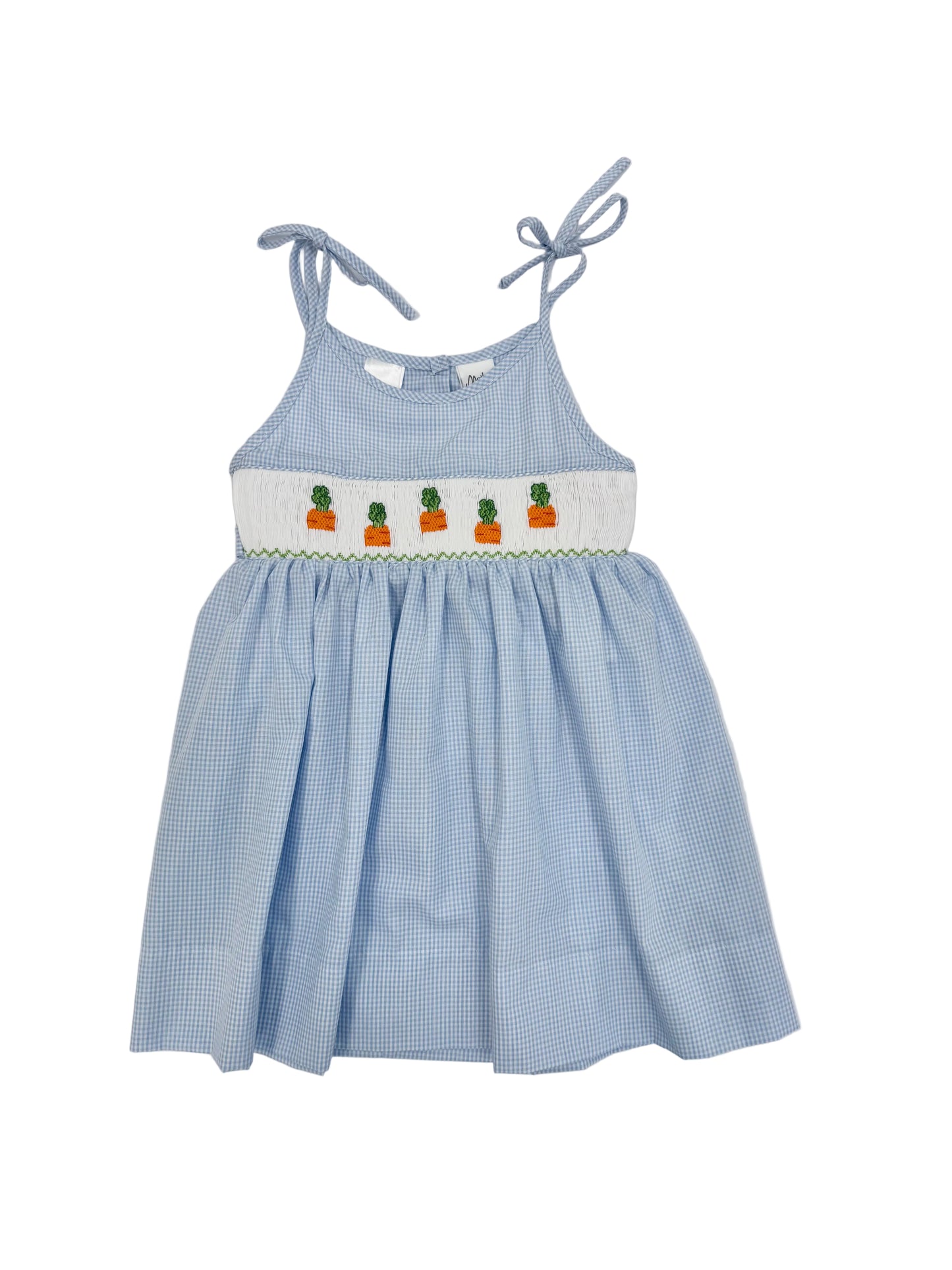Blue Gingham Carrots Smocked Dress