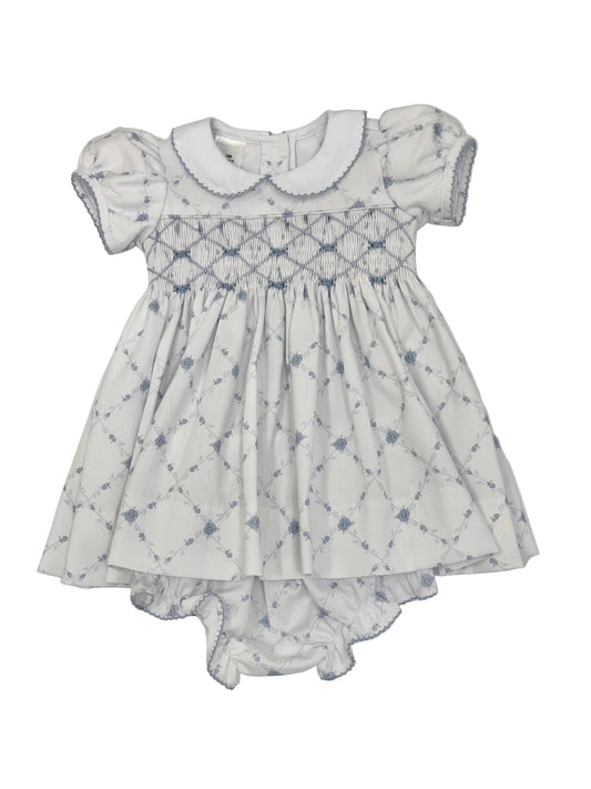 French Blue Lattice Smocked Dress & Bloomers
