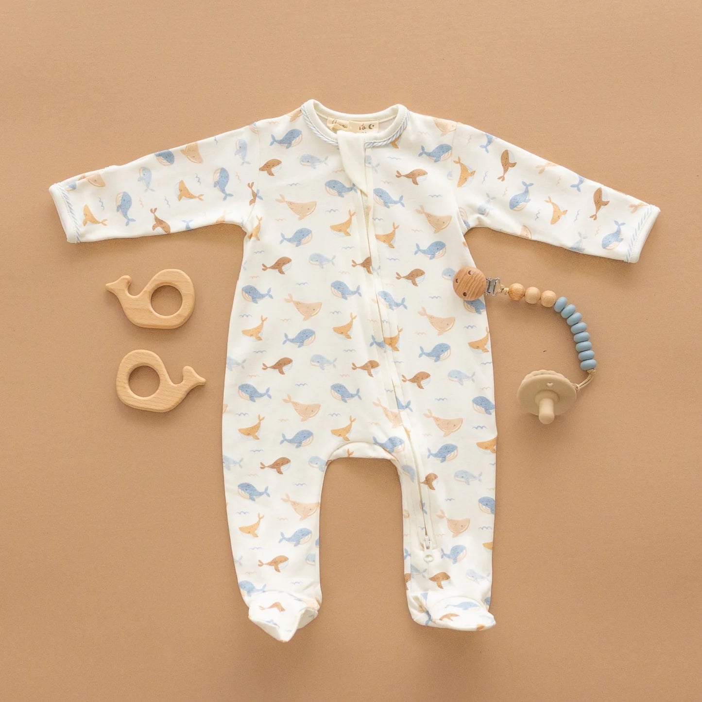 Ivory Whale Tales Zip Footie