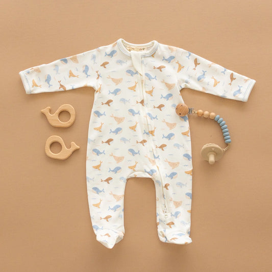 Ivory Whale Tales Zip Footie
