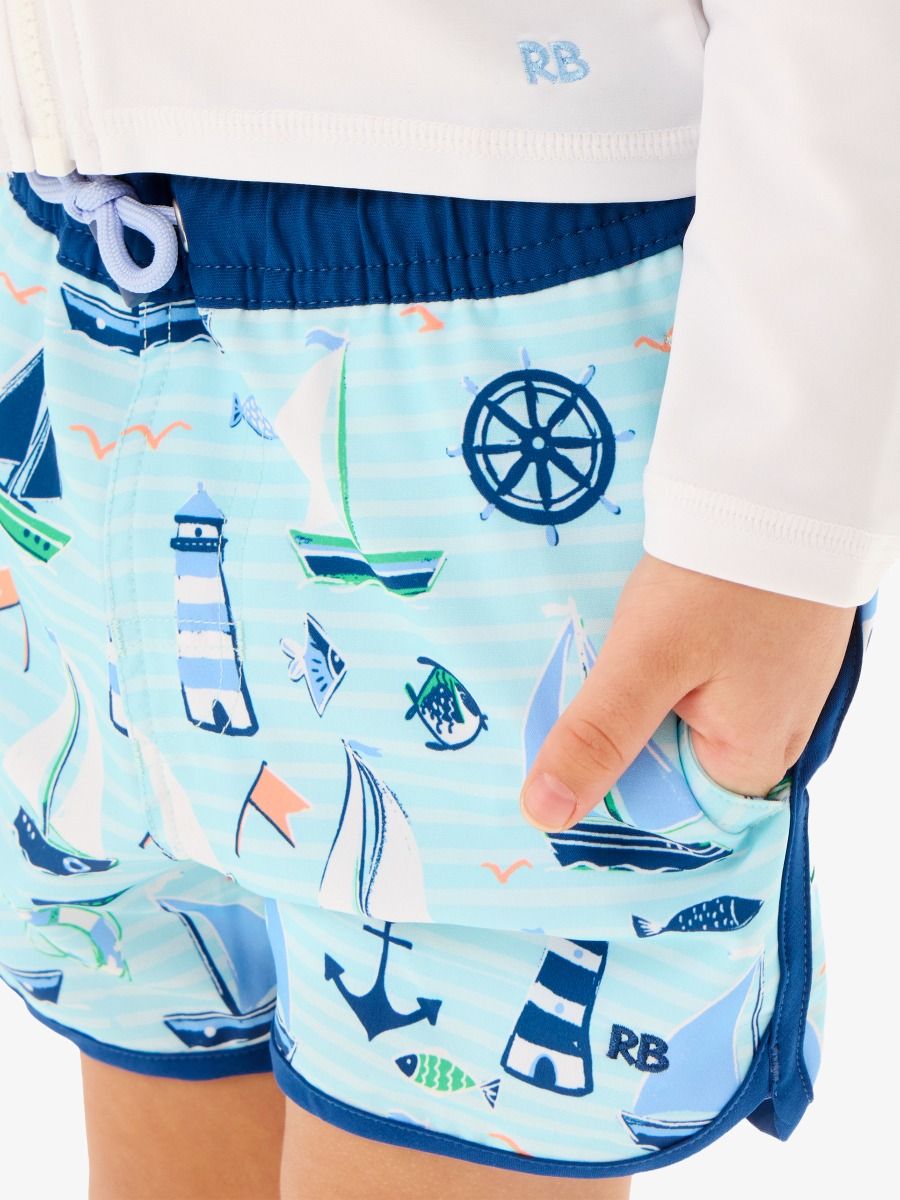 Blue Sweet Sails Performance Swim Trunks