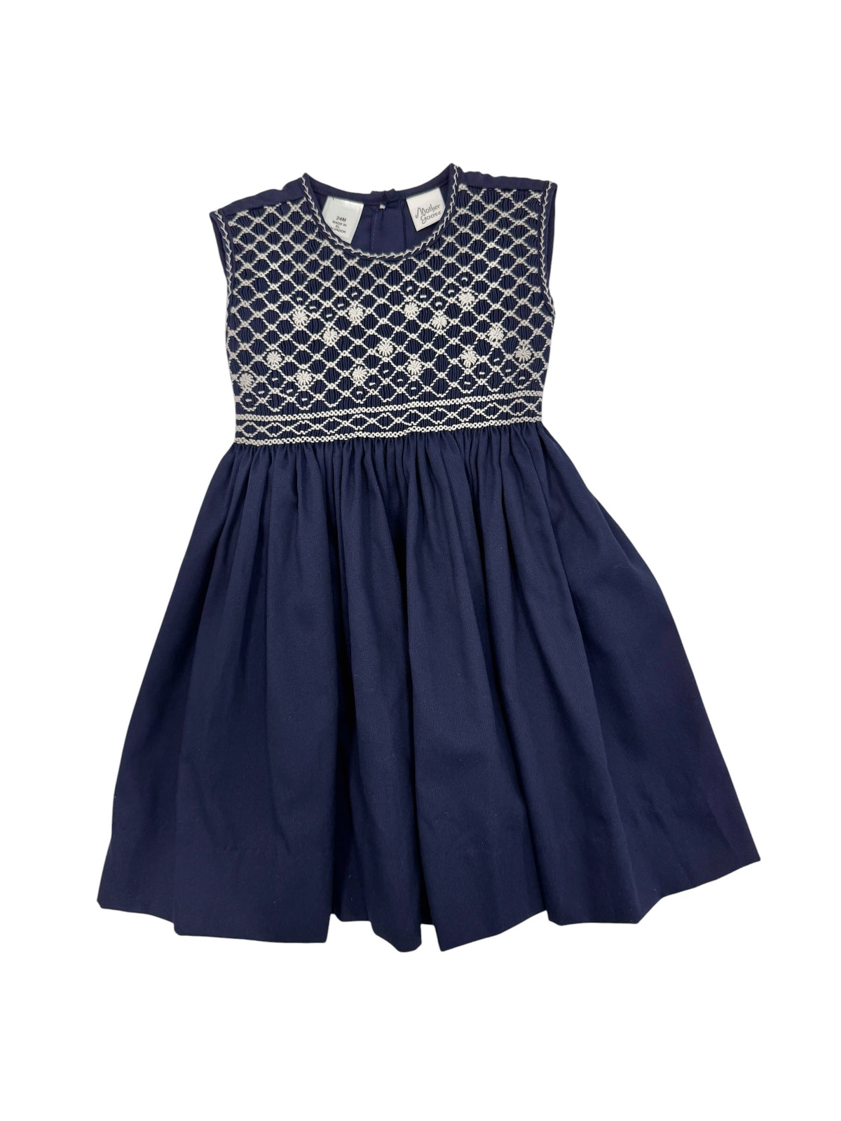 Navy Pique Grey Smocked Dress