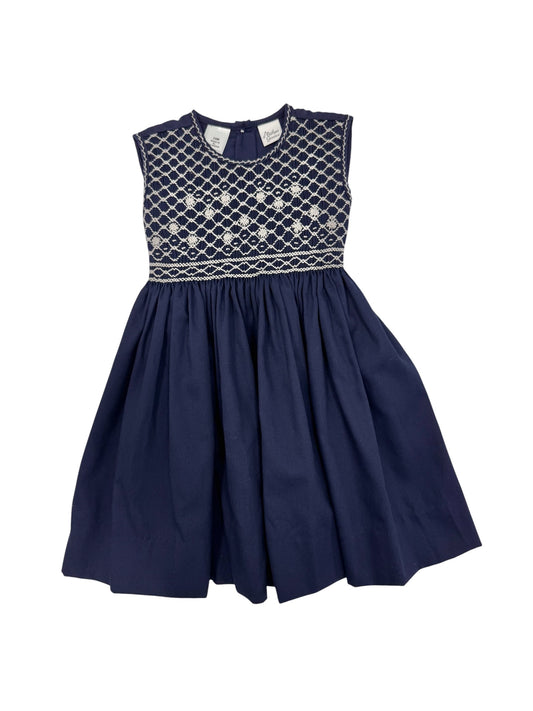 Navy Pique Grey Smocked Dress