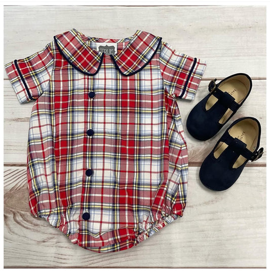 7163 Red Plaid Romper 12M
