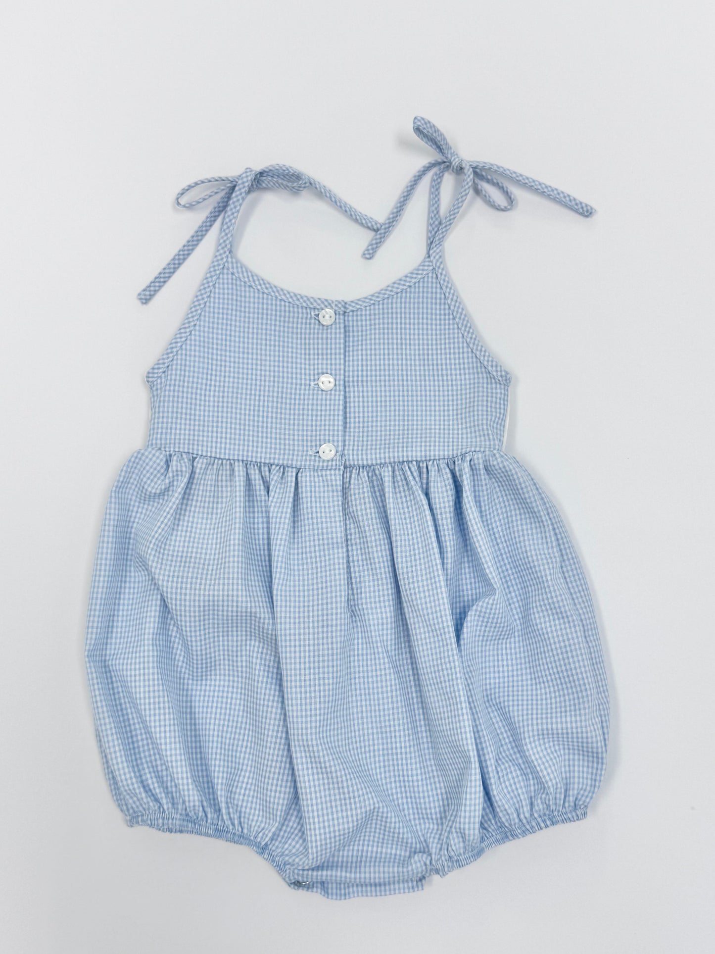 Blue Gingham Carrots Smocked Romper