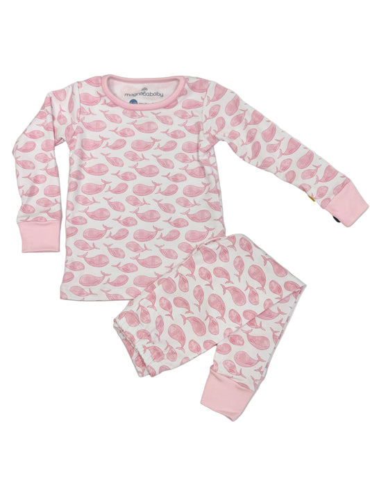 Azure Whales Long Pajamas Pink