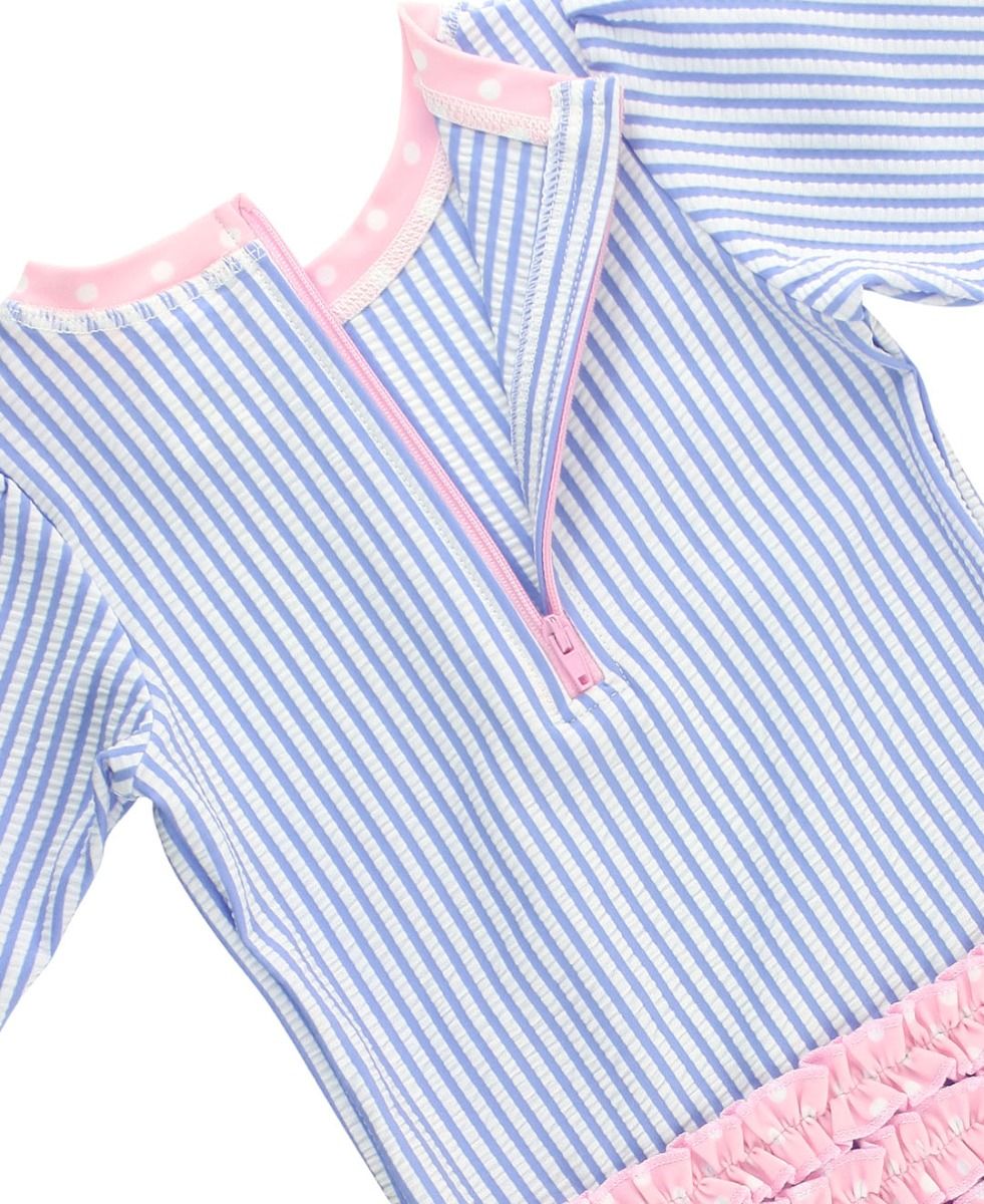 Periwinkle Blue Seersucker Long Sleeve Rashgard One Piece