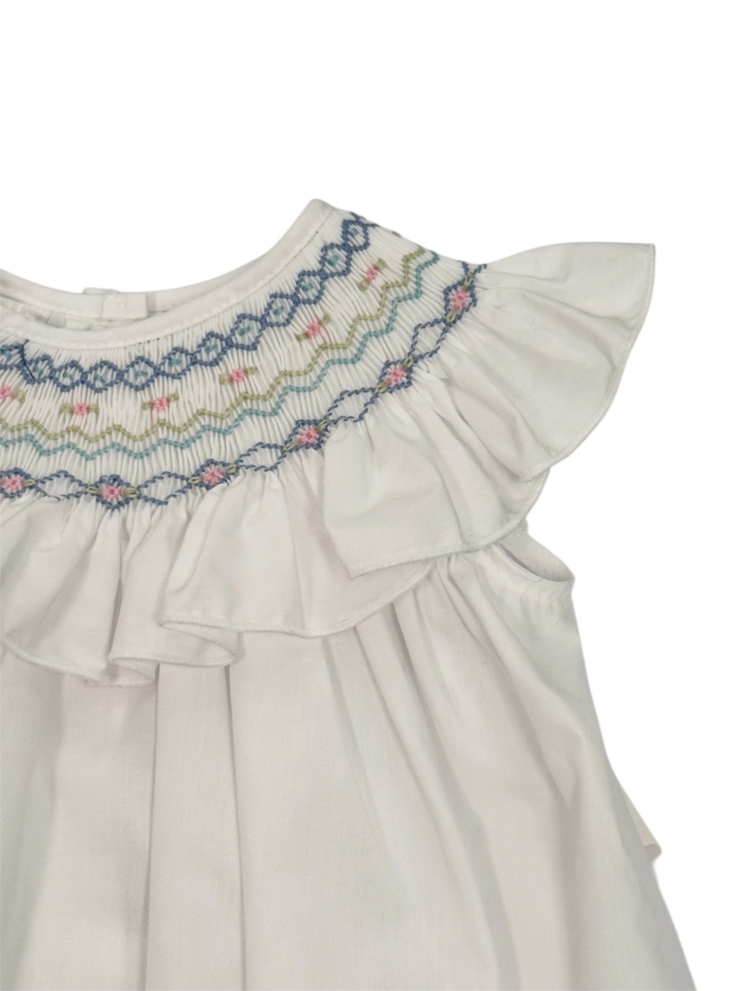 White & Blue Smocked Bishop Bloomer Set