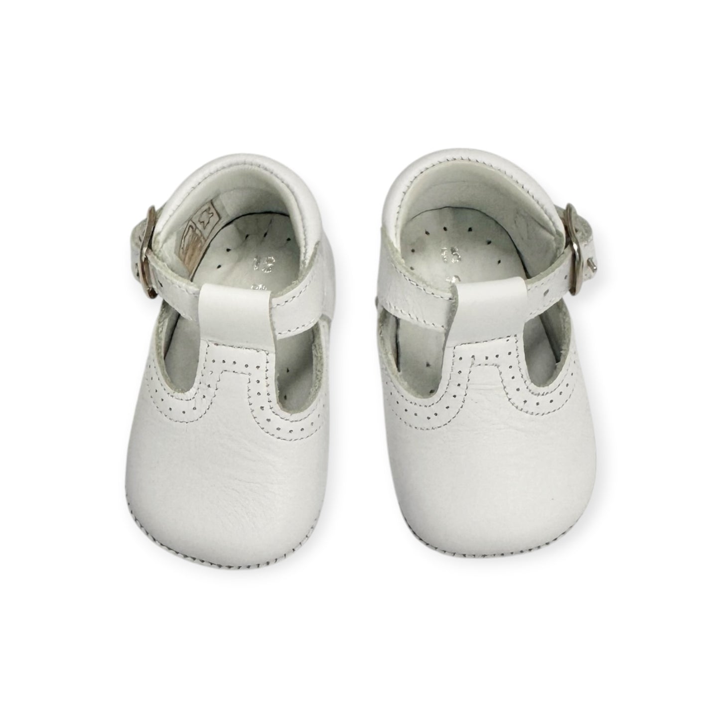 White Leather T-Strap Buckle Strap